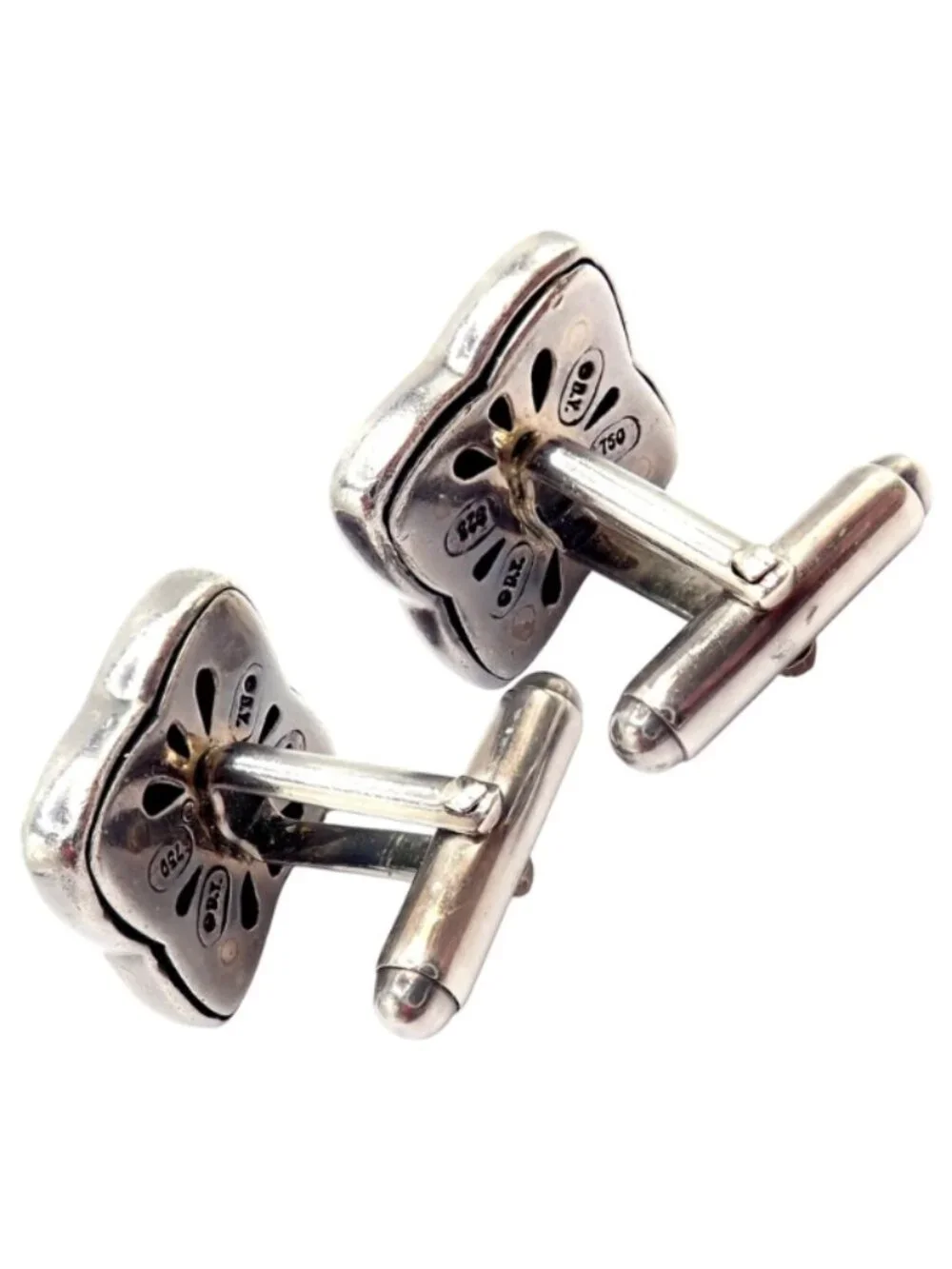 Authentic! David Yurman DY Silver 18k Yellow Gold Large Quatrefoil Cufflinks
